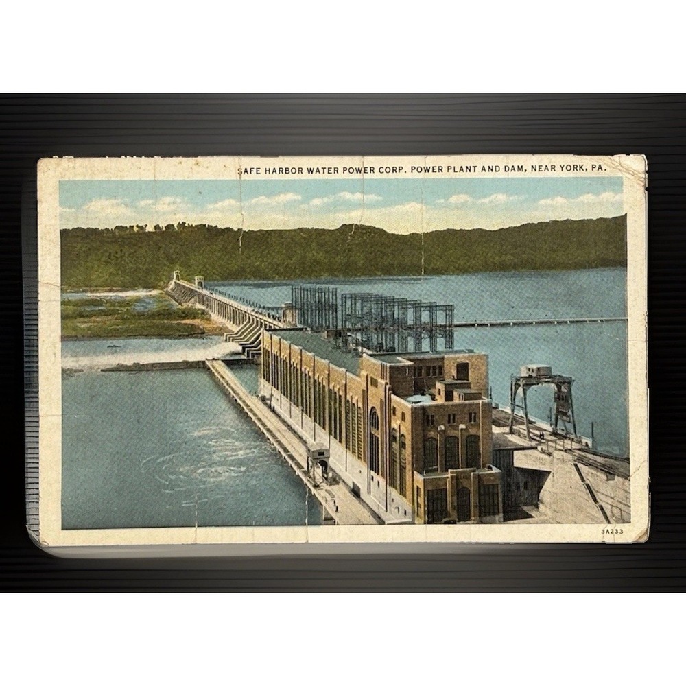 Vintage 1938 Safe Harbor Water Power Corp Dam York PA Linen Postcard Mailed Copy